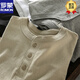 ROMON Spring and Autumn New American Casual Henley Shirt Men's Retro Simple Versatile Solid Color Daily Long Sleeve T-shirt Basement Gray L