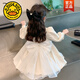 G.duck girls dress, autumn high-end princess dress, birthday flower girl wedding, children's summer dress, one-year-old dress, baby dress, white (spring and autumn) 100 (height 90-100cm, age 3-4 years old)