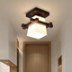 Copper Heart Wood Balcony Light Nordic Solid Wood Walnut Color Small Ceiling Light Chinese Cloakroom Entrance Hallway Entrance Hallway Lighting P1503 Square Model (without light source)