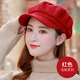 Scarecrow (MEXICAN) Hat Women's Autumn and Winter Cute Korean Versatile Japanese Painter British Newsboy Hat Octagonal Hat Beret Woolen-Red