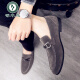 Woodpecker 2025 new spring one-legged lazy bean shoes men's British pointed toe casual leather shoes matte leather trendy shoes 866 green 42