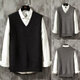 JIAYE Couple Young Student Woolen Knitted Vest Men's V-neck Pullover Sleeveless Sweater Vest Vest Thin Black [Single Vest] L