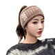 Missing-top woolen hat for women, empty-top hat for women, which can be tied with a ponytail in winter, headscarf hat with velvet cover for autumn and winter, knitted wool headband, headband, beige (hairband style), elastic pullover, leaking ponytail