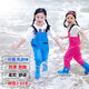 Zailu children's waterproof pants suspenders one-piece waders play water pants kindergarten sand water suit children's sea jumpsuit children's pink large pockets - lightweight style 40 size 24 inner length 15cm