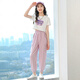 Girls' summer dress fashionable new children's short-sleeved suit summer thin medium-sized children's casual two-piece set 16012 purple + 9889 white 140 CM