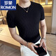 Romon Summer Ice Seide Schwarze Herren High-End-Kurzärärmel-T-Shirt für Männer hohl gestricktes rundes Hals Schlanker Anfall Neues atmungsaktives T-Shirt Dünn 9759 Grau (Diamantplaidstil) xl