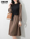Shanidoluo large size women's clothing fat sister spring and autumn style slimming medium length fake two-piece fat mm belly-covering chiffon dress 16788 khaki 5XL recommended 180-200 Jin [Jin equals 0.5 kg] to wear