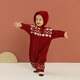 Papa crawling winter baby jumpsuit for men and women new year woolen jacquard warm and comfortable red 90cm