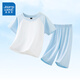 
Zhenweis children's clothing boys' pajamas summer 2025 new children's pure cotton home clothes rag shoulder short sleeve suit medium and large children's breathable clothes [100% of pure cotton] J early to bed early/blue 160