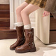 
Fan Xiaoru Western denim short boots for women thick-soled Martin boots 2025 new retro British style single boots versatile travel knight boots brown 36