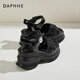 达芙妮（DAPHNE）凉鞋女外穿一字带夏季新款时尚仙女风软底轻便水钻魔术贴女鞋 黑色 跟高9cm 36 (230mm) 标准码