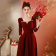 Libaixin toasting dress bride 2025 new autumn and winter burgundy engagement dress high-end long-sleeved velvet wedding atmosphere burgundy M