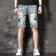 Jeanswest Denim Shorts Herren 2025 Sommer Ripped Casual Herren Fünf-Punkte-Hosen Loose Trendy Stretch Beach Hosen Mid-Wolzen 820 Hellblau + 826 Blau 32