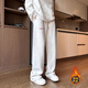 NASA BASE casual pants men's American heavyweight autumn and winter new loose sports straight pants men's trendy brand casual long pants men white gray plus velvet XL (recommended 120-150Jin Jin equals 0.5 kg)