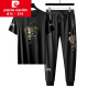 皮尔卡丹烫钻套装T恤男装运动服装休闲运动品牌冰丝短袖帅气时尚搭配帅气 5012黑色套装 M