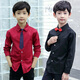Children's clothing children's pure cotton long-sleeved white shirt black shirt boys long-sleeved dress autumn and winter plus velvet medium and large children's boys casual red shirt slim bow tie shirt red 140