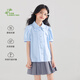 Mucmukn Antibacterial Bamboo Fiber Soft Anti-wrinkle Girls Sea Salt Bubble Blue Half Sleeve Shirt Butterfly Collar Top Half Sleeve Summer Blue 140 cm