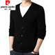 Pierre cardin knitted cardigan men's v-neck sweater spring and autumn solid color casual wool jacket thick outer thread trend GRYH012 black 175/XL