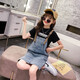 Little Gudu Bear Children's Clothing Girls Summer Dental Pants Skirt Set Short Sleeve T-shirt Children's Clothing Two-piece Girl's Dress White 120