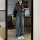 Yunshun Mutterschaftsjeans mit Bauchunterstützung im Frühling und Herbst, die Jeans gerade mit Breitenbeinhosen lose Mutterschaft Outfit lässig Slim und Drucken gerade Jeans Retro Blue Blue Bauch Stütze zufällige Hose L105-120)