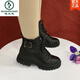 Woodpecker genuine leather thick sole Martin boots for women 2025 new autumn and winter warm boots versatile soft sole flat sole plus velvet thickened short boots black (single) 37