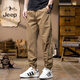 Jeep (JEEP) American genuine Jeep high-end pure cotton casual pants for men's autumn and winter trendy brand elastic waist tying feet Harem work pants camel color [same style in the counter] XL Recommendation 140-160Jin [Jin equals 0.5 kg]