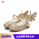 Ruiyang girls' high-heeled princess leather shoes spring and autumn new children's shoes children's performance shoes girls' crystal shoes red size 26/inner length 16.5
