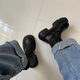 Feiyao Bottes courtes féminines au début du printemps épaisses épaisses Boots Martin Renforts Bottes de style britannique Bottes d'orteil carré de petits talons épaisses Chaussures féminines Commutiant la seme épaisse des bottes Martin Verséatile Black Single Layer 38