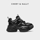 CHERY KALLY official website light luxury thick sole trendy design genuine leather dad shoes for women spring and summer new versatile sports shoes for women CHERY&KALLY black - increased by 6.5cm 38