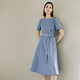 YanYEE Professional Women's Dress Solid Color Round Neck Short Sleeve 2024 Summer New Style Waist Slimming Commuter Button Blue M/38