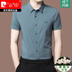 皮尔卡丹（pierre cardin）高端条纹短袖衬衫男士2024夏季新款桑蚕丝商务休闲薄款衬衣男免烫 深灰色【2603款】 180/2XL【建议150-170斤】