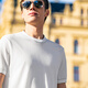 Mr. Cloth contrasting color round neck knitted T-shirt 2025 summer new skin-friendly cool men's short-sleeved ET15099 Haoyuebai S (165)