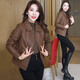 Yi Ling Short Leather Jacket Women's Autumn 2025 New Style Versatile Fashionable Washed Leather Jacket Top Coat Women Black L 100-110Jin Jin is equal to 0.5 kg