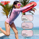Speedo Hualala series children's printed long-sleeved sun protection soft one-piece swimsuit for girls 24 new seaside surfing swimsuit pink all-inclusive design, effective sun protection 120-130cm 7-8 years old
