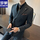 Romon brown double-breasted suit men's suit British slim men's large-size suit three-piece suit wedding groom's dress trend dark gray (suit + vest + trousers) 50/L (112-125Jin [Jin equals 0.5 kg])