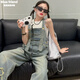 
Girls Spring Clothing Set 2025 New American Retro Children's Overalls Fashionable Autumn and Summer Girls Two-Piece Set Vest 140cm