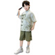 G.DUCKKIDS小黄鸭男童汉服夏装套装新款中大儿童古风唐装男孩夏季薄款两件套 绿色 120 尺码5~6岁【110-120cm】