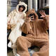 Rich Couple Bear Pajamas Women's Autumn and Winter Coral Velvet Flannel Men's Winter Hooded Thickened Home Clothes Set XY Velvet #66743 Male L (Weight 95-120