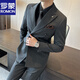Romon brown double-breasted suit men's suit British slim men's large-size suit three-piece suit wedding groom's dress trend dark gray (suit + vest + trousers) 50/L (112-125Jin [Jin equals 0.5 kg])