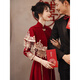 QIANSUIHONG 2025 New Chinese Style Cheongsam Toast Wear Bridal Red Tassel Shawl Wedding Engagement Dress Evening Dress Women LDS Ankola Burgundy Long Sleeve XL