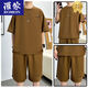 
ROMON 2025 Summer Casual Sports Set Men's Thin Loose Breathable Short Sleeve Shorts Two-Piece Set Handsome Men's Clothing TZ683DT Military Green Short Sleeve + Shorts M