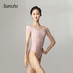Sansha ballet clothing for women, dance practice clothing, high elastic short-sleeved one-piece collar, pink L