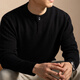 Hengyuanxiang Wool Sweater Men's One Button Henry Round Neck Wool Sweater Simple Solid Color Small Split Collar Cashmere Bottoming Sweater Black M