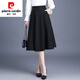 Pierre cardin black skirt spring and autumn women 2024 new autumn and winter skirt mid-length pleated skirt large l size long skirt 6630 black (skirt length 75) M