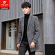 Pierre Cardin men's suit mid-length windbreaker jacket spring and autumn slim woolen top youth Korean style trendy woolen coat deep grid 15 3XL 155-170Jin Jin equals 0.5 kg