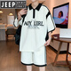 JEEP SPIRIT青年短袖t恤男装半袖POLO男夏季运动套装 6629白色【套装】 XL 130-145斤