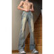 Mode Handu Jeans Herren Frühlings- und Herbst Sommergürtel Cleanfit American Hosen Herren -Vibe Style Light Loft Casual Hosen Zement grau G841 L