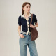 Fan Silan College Style versatile contrasting color POLO collar knitted cardigan 2024 summer new top 24FS12115 Navy blue M