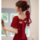 Lankaroni Lankaroni toast suit bride can wear wedding engagement dress return small evening dress lace burgundy medium length M
