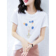 Camiseta de manga corta a rayas de verano de NY-RCE para el nuevo estilo coreano de mujeres, versátil y versátil con rayas a media manga tostada 1DS009 Pink Blue Strip + 9764 White L White L